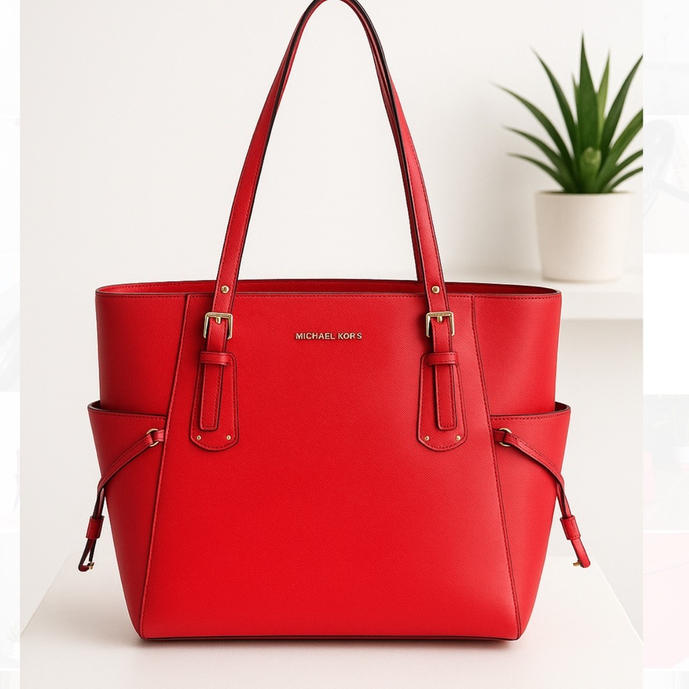 NWT Authentic Michael Kors Vibrant Orange Voyager Pebbled Leather Tote Bag! NEW!